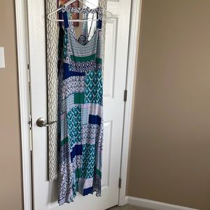 Blue and green beautiful patterned maxi dress